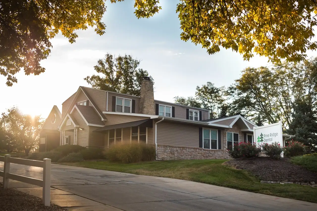 The Edgewood office of Pine Ridge Dental on South 56th Street in Lincoln, in late-afternoon autumn light.